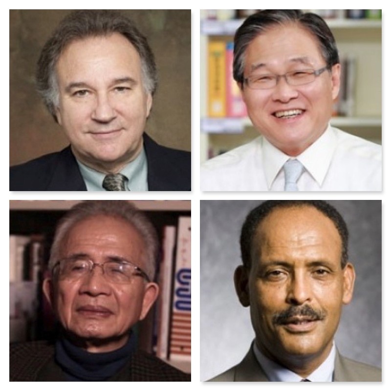 Four PhD alumni: Stanley J. Kon, PhD ’76, E. Han Kim, PhD ’75, Cheng-Few Lee, PhD ’74 (economics), and Lemma W. Senbet, PhD ’76,. 