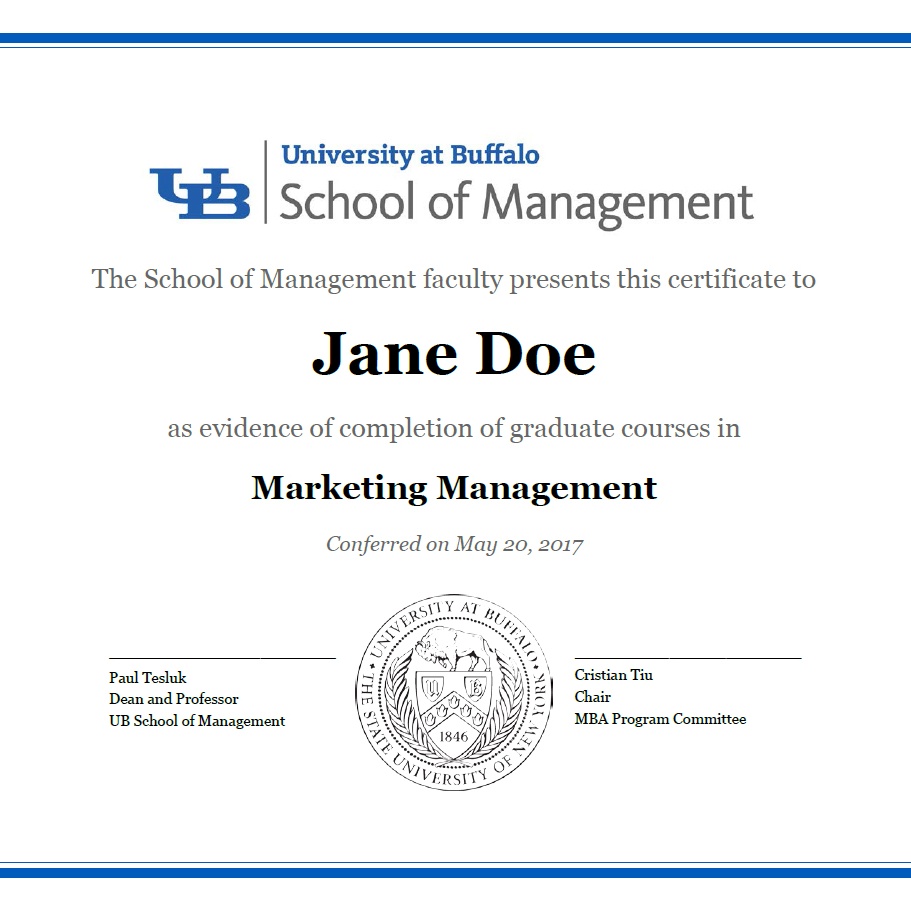 Zoom image: Certificate of Completion for MBA concentration