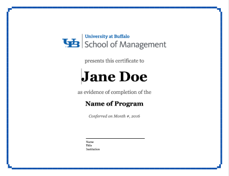 Certificate of Completion for MBA concentration. 