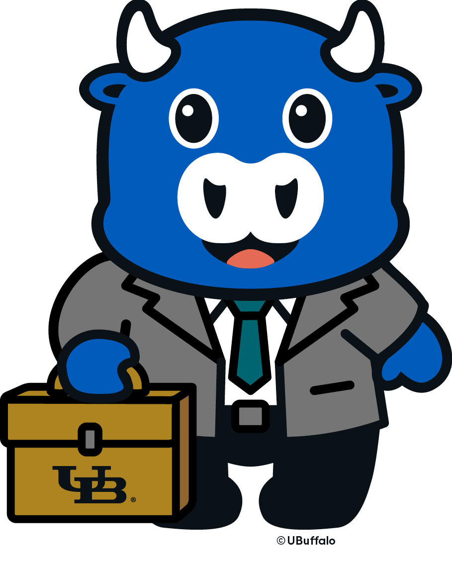 Zoom image: Cartoon Little Victor wearing a suit and carrying a briefcase.