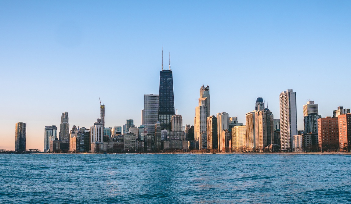 Skyline photo of the city of Chicago. 