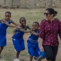 Children in Gahna with student. 