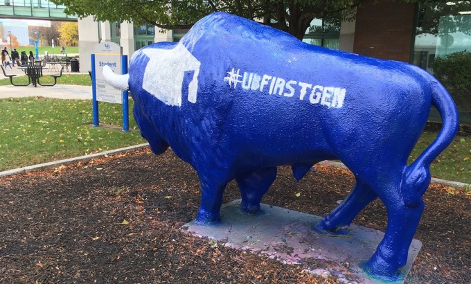 UB Bull with the hashtag #UBFirstGen. 