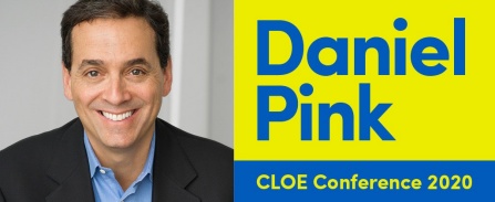 Daniel Pink headshot with text that reads "Daniel Pink, CLOE Conference 2021". 