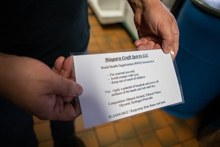 Zoom image: A label of the ingredients for Niagara Craft Spirits' hand sanitizer. Photo: Douglas Levere 